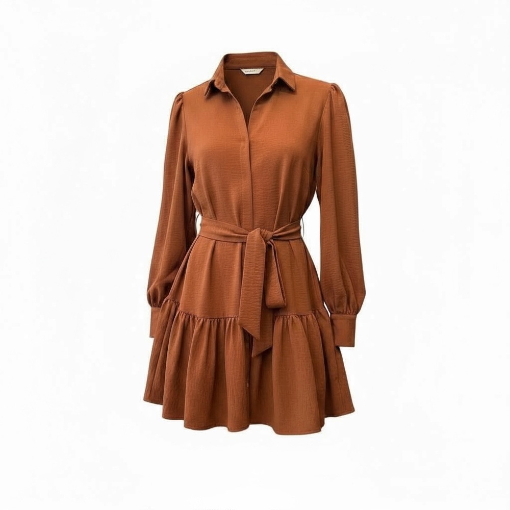 SHEIN Button-Down Belted Dress - Brown